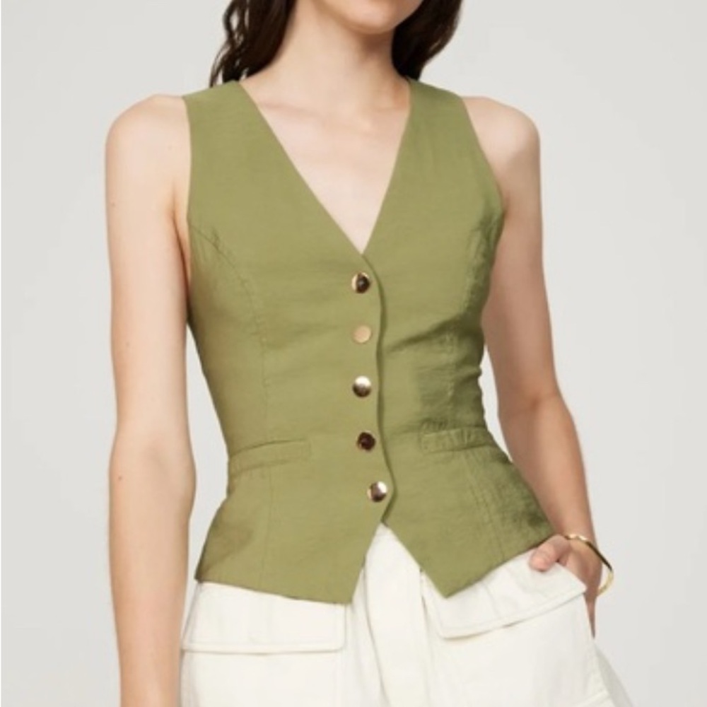 Ramy Brook Olive Green Sleeveless Button Front Vest